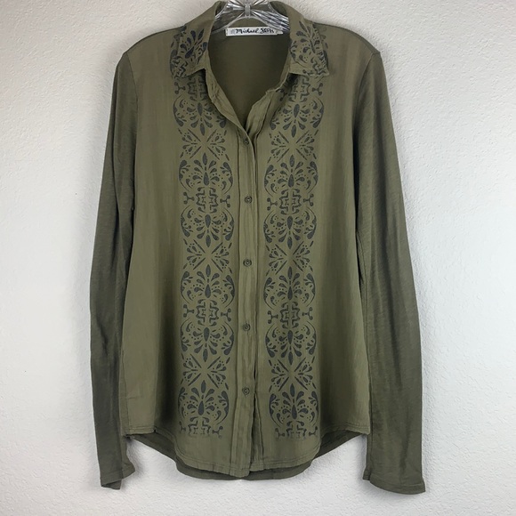 Michael Stars Tops - NWOT Michael Stars Long Sleeve Button Down Cotton Crepe & Jersey Combo‎ Shirt